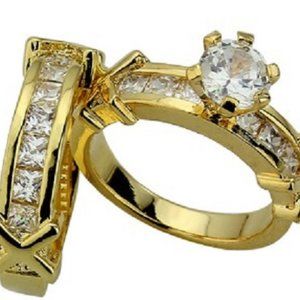 Solitaire 2 Ctw Brilliant Created Diamond CZ 18K Engagement 2 Pcs Ring Set Sz 6